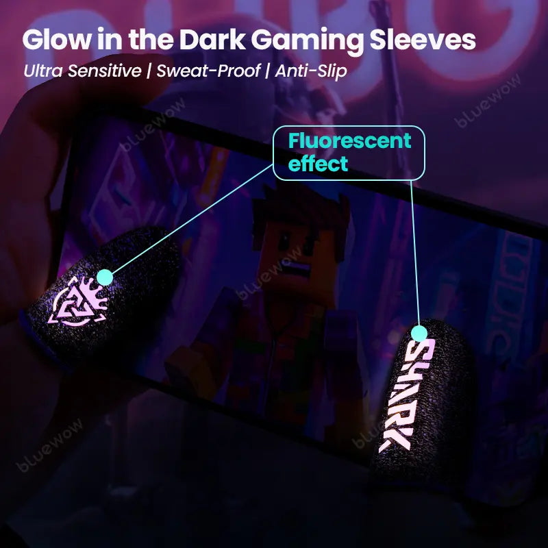 Bluewow Sharkking Silverfiber Mobile Gaming Finger Sleeves, 20-Count Individual Packaging, 0.3Mm Ultra-Soft Thin Fabric, High-Sensitivity Sweat-Proof Compact Portable Smartphone Gaming Accessories for Gamers