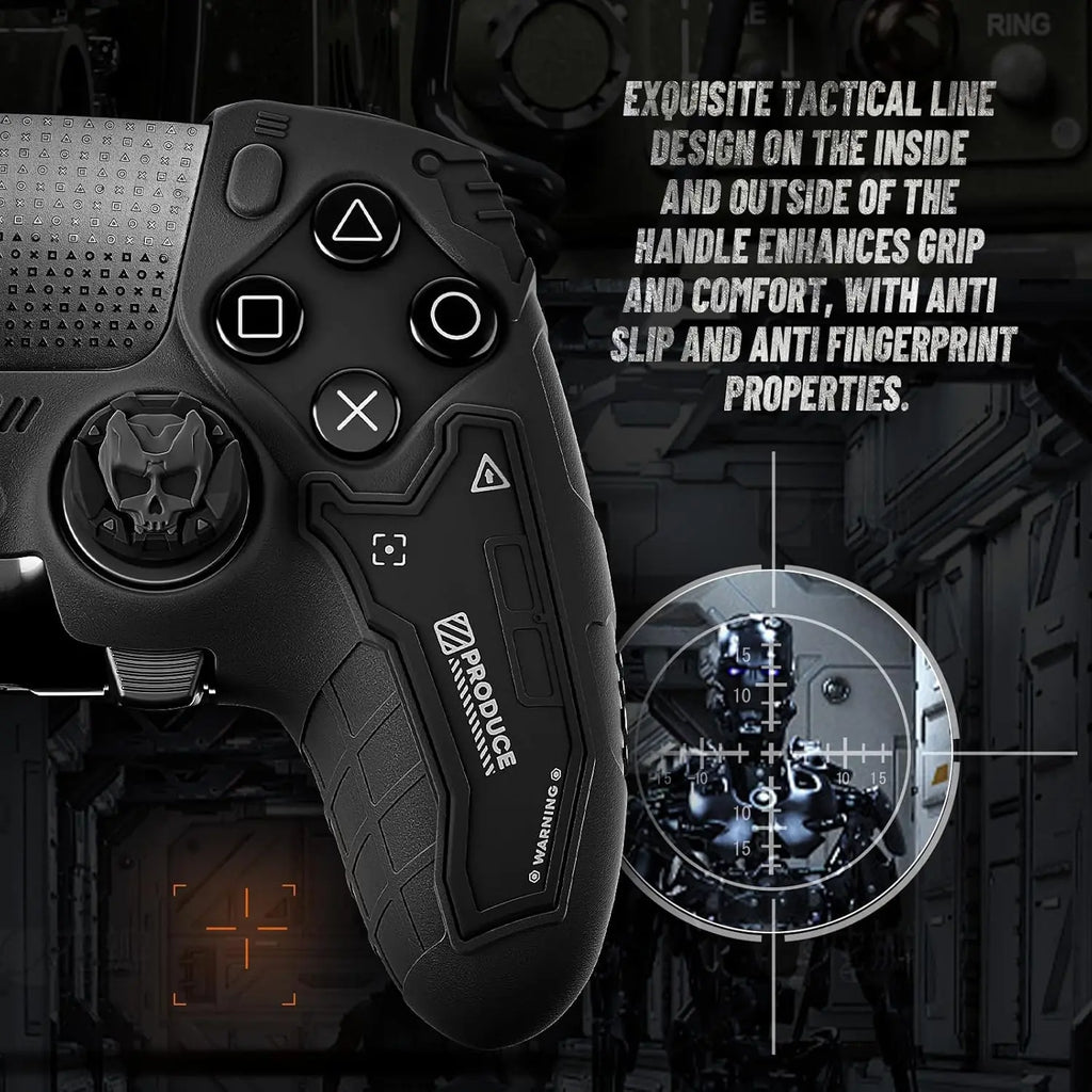 Geekshare Protective Cover Case for PS5 Edge (Elite) Controller – Tactical Anti-Slip Silicone Protective Skin Set Compatible ONLY with PS5 Edge Wireless Controller, Includes 2 Thumb Grip Caps – Ghost Gray