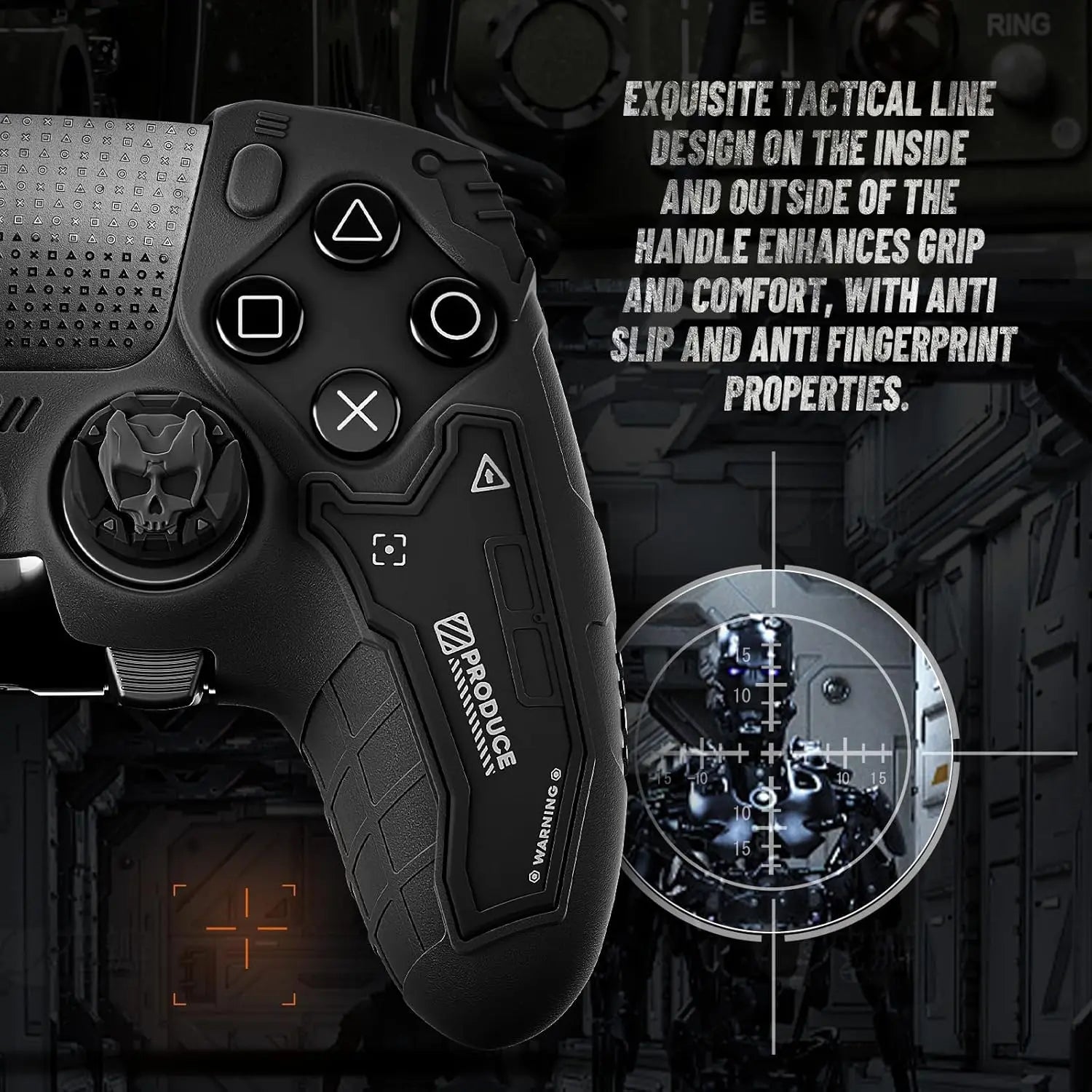 Geekshare Protective Cover Case for PS5 Edge (Elite) Controller – Tactical Anti-Slip Silicone Protective Skin Set Compatible ONLY with PS5 Edge Wireless Controller, Includes 2 Thumb Grip Caps – Ghost Gray