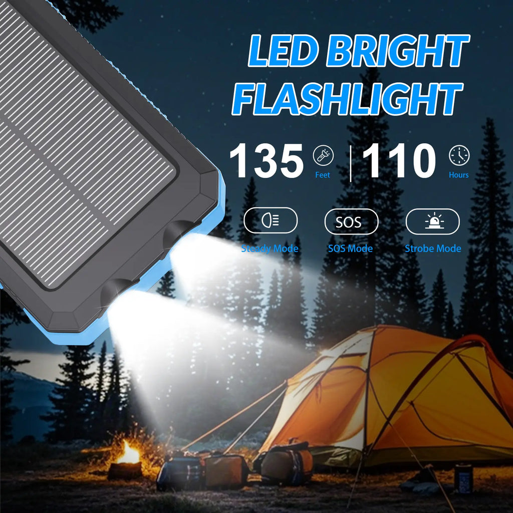 Solar Charger Power Bank 20000Mah, Portable Charger, 4 Cables 3 Ports Fast Charging External Battery Pack with USB C for Cell Phones, Solar Panel Charger with Dual Flashlight for Camping Power Bank Power Bank Charger Battery Power Bank Waterproof Compass