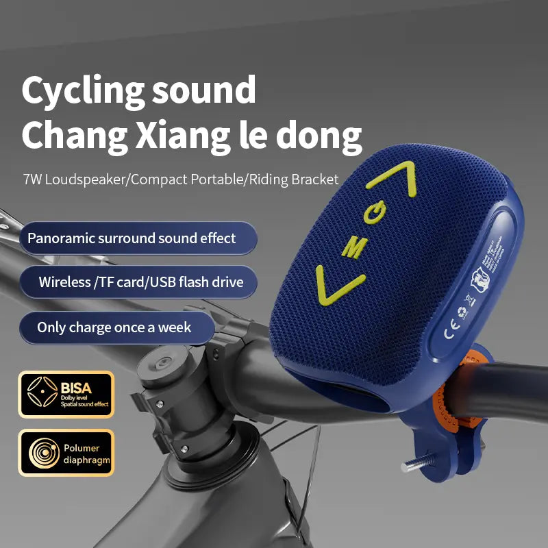 Bass-17 Wireless Cycling Speaker: 7W Stereo with Deep Bass to Boost Your Ride, 1200Mah for 10H Playback, IPX-5 Waterproof,Supports Bluetooth/Tf/Tws & Hands-Free Calls – Built for Motorcycles & Bikes, All-In-One Speaker with Subwoofer Power