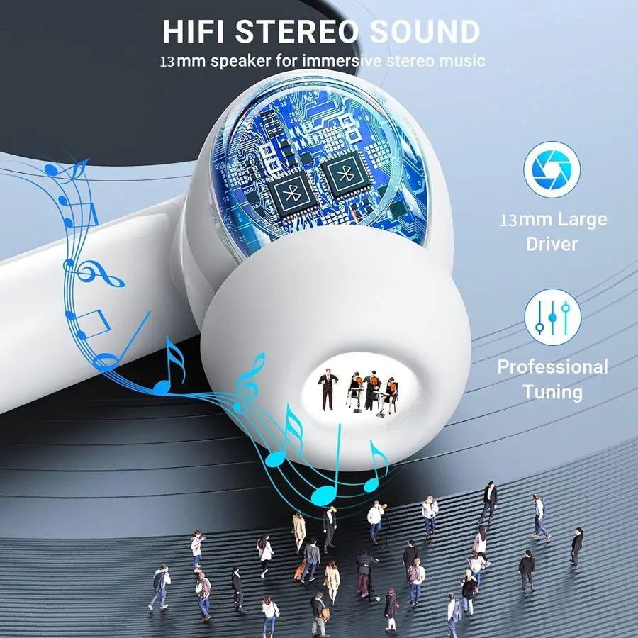TWS Wireless Bluetooth-Compatible Earphones with Microphone, High Fidelity Stereo Sound, Smart Touch, Low Latency, Long Battery Life, Auto Pairing