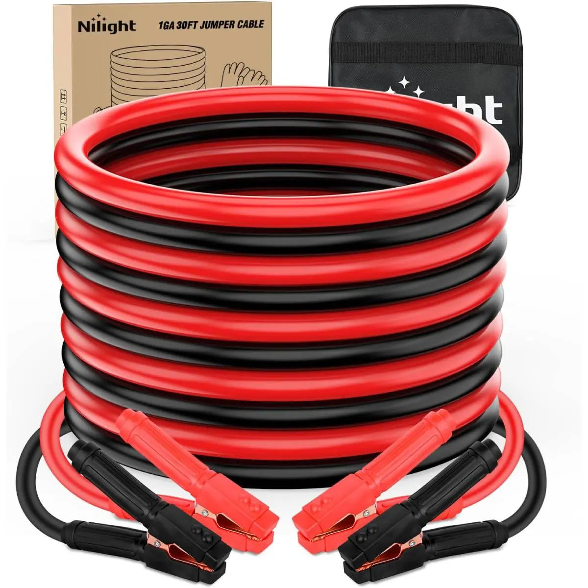 Nilight 0 Gauge 30 FT Heavy-Duty 1000 a CCA Automotive Vehicle Jumper Cables, Car Battery Booster Jump Start Kit with Carry Bag & Storage Bag for Pickup Trucks