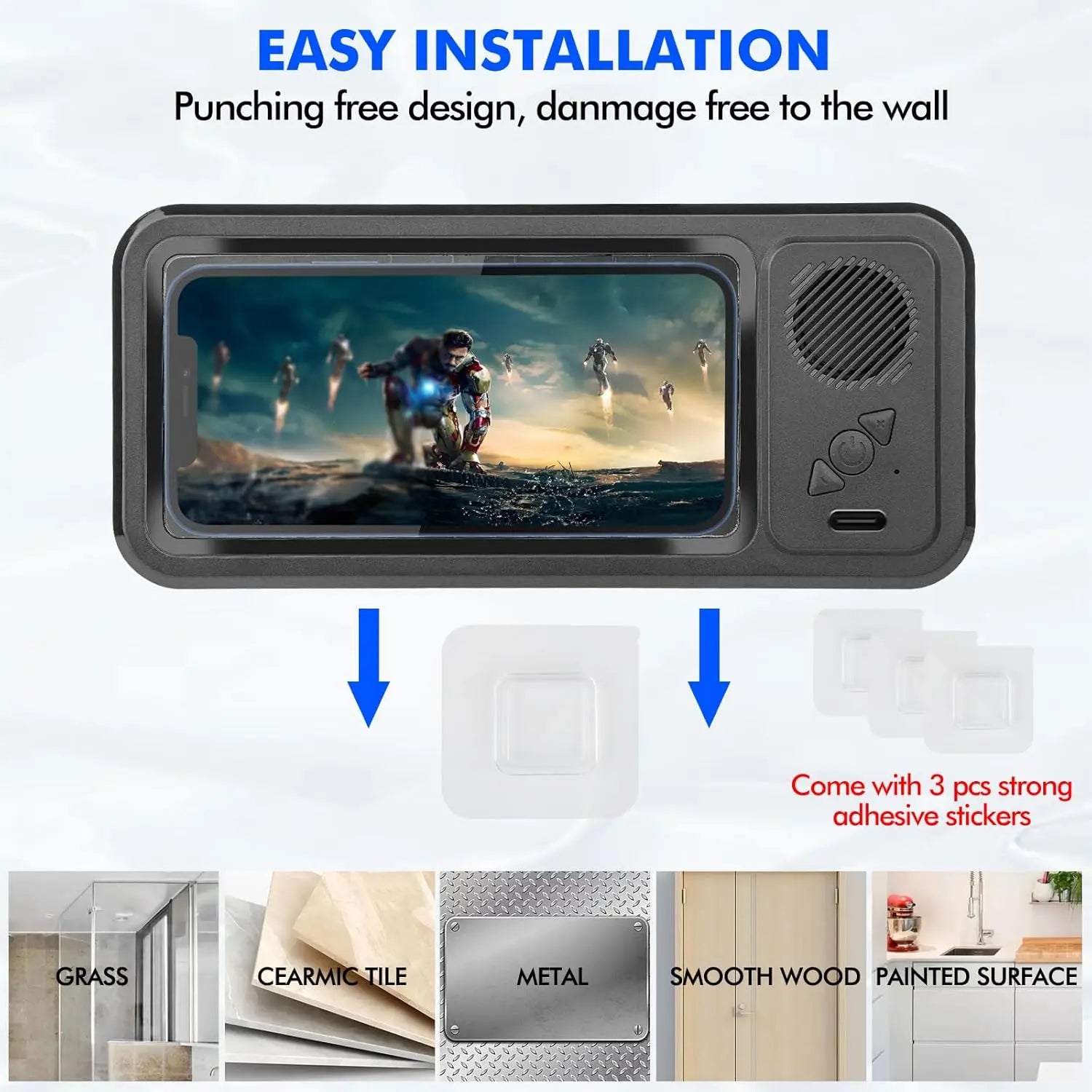 Waterproof Shower Phone Holder with Bluetooth Speaker, 360° Rotating Anti-Fog Touchscreen – Watch Videos, Listen to Music & Take Calls in Shower, Bathroom, Kitchen & Pool Smartphone Accessories Handy
