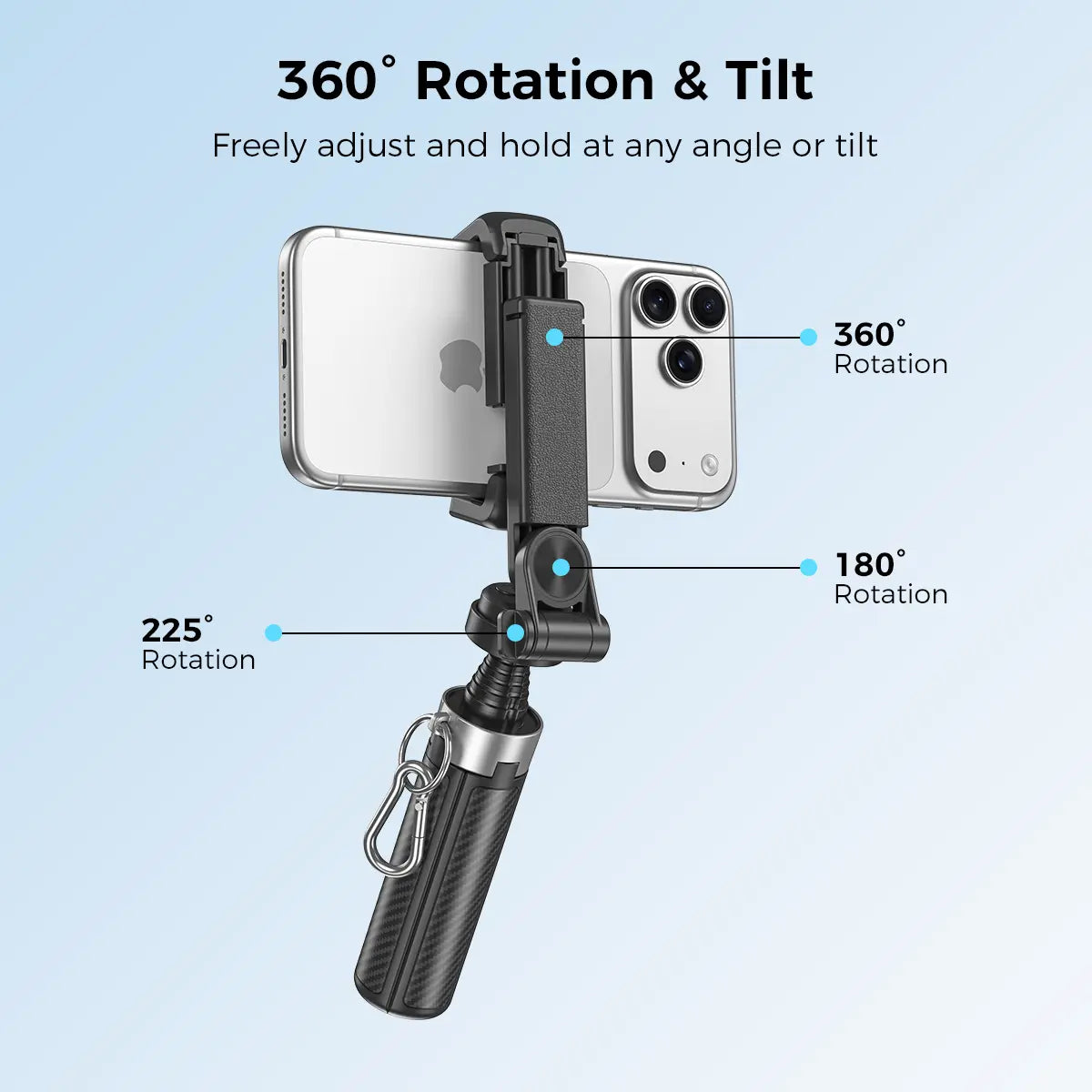 Upgraded Pro 2026 4-In-1 Selfie Stick with 360° Rotation Bluetooth Remote 25.5In Max Length Universal Fit for All Phones