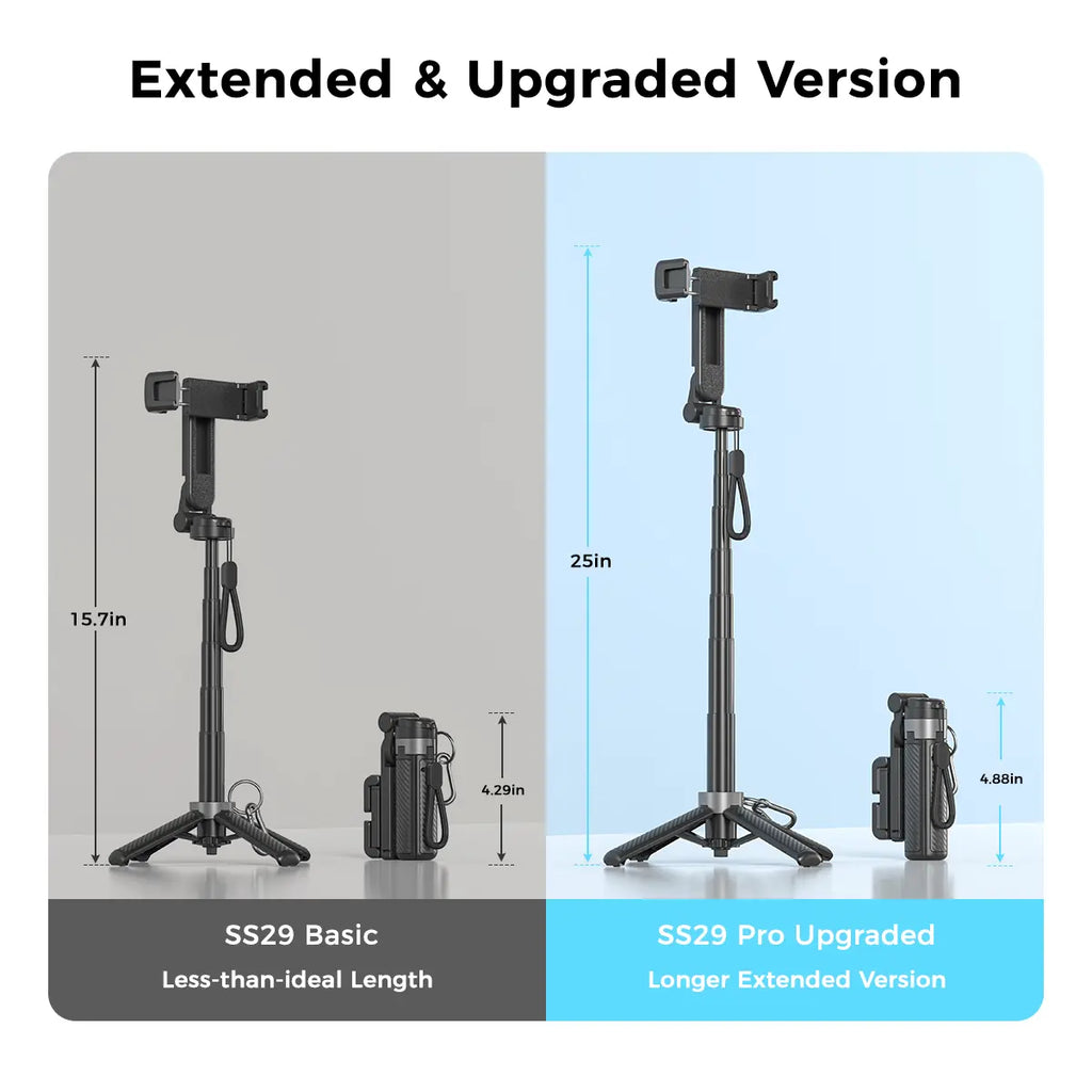 Upgraded Pro 2026 4-In-1 Selfie Stick with 360° Rotation Bluetooth Remote 25.5In Max Length Universal Fit for All Phones