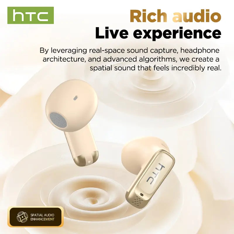 HTC NE72 TWS Earbuds, Bluetooth 6.0 Headphones, Multi-Language Translation, with App, Earbud Case Supports External Audio Playbackwireless Earbuds with LED Smart Touch Control, Suitable for Gaming, Office Work, Sports, Studying, and Voice Calls