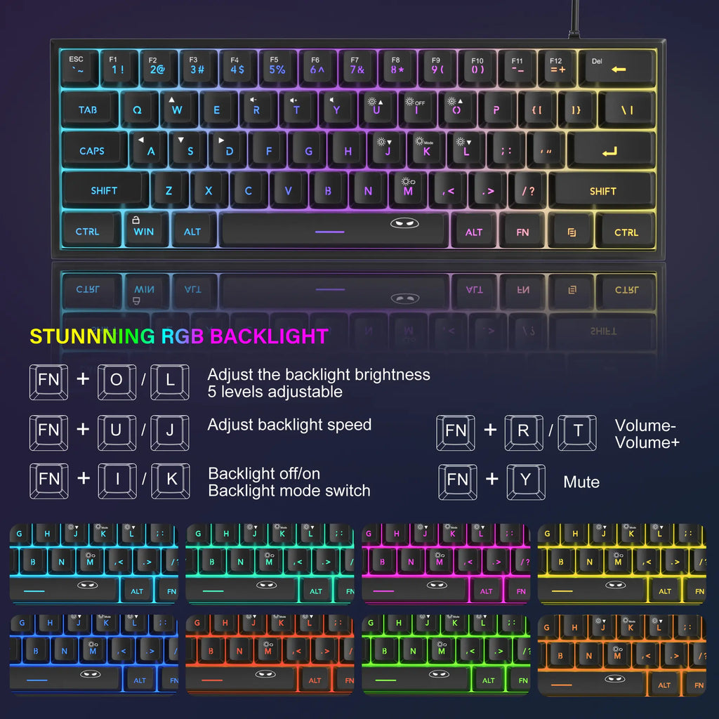 Magegee Mini 60% Gaming Keyboard, RGB Backlit 61 Key Ultra-Compact Keyboard, TS91 Ergonomic Mechanical Feeling Office Computer Keyboard for PC, MAC, PS4, Xbox ONE Gamer