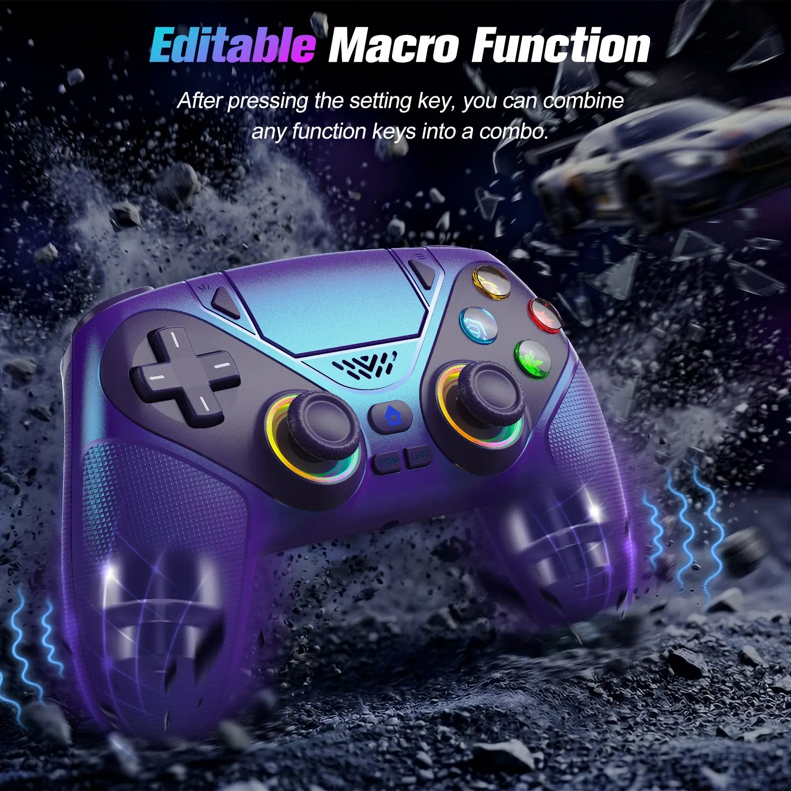 Wireless Gaming Controller Pro for PS5 with LED RGB Light– Turbo & Macro Programmable Compatible with Playstation 5,Dual Vibration, Motion Sensing, Programmable Buttons & 1000Mah Fast-Charging Anti-Drift Calibration Guide Summerwins