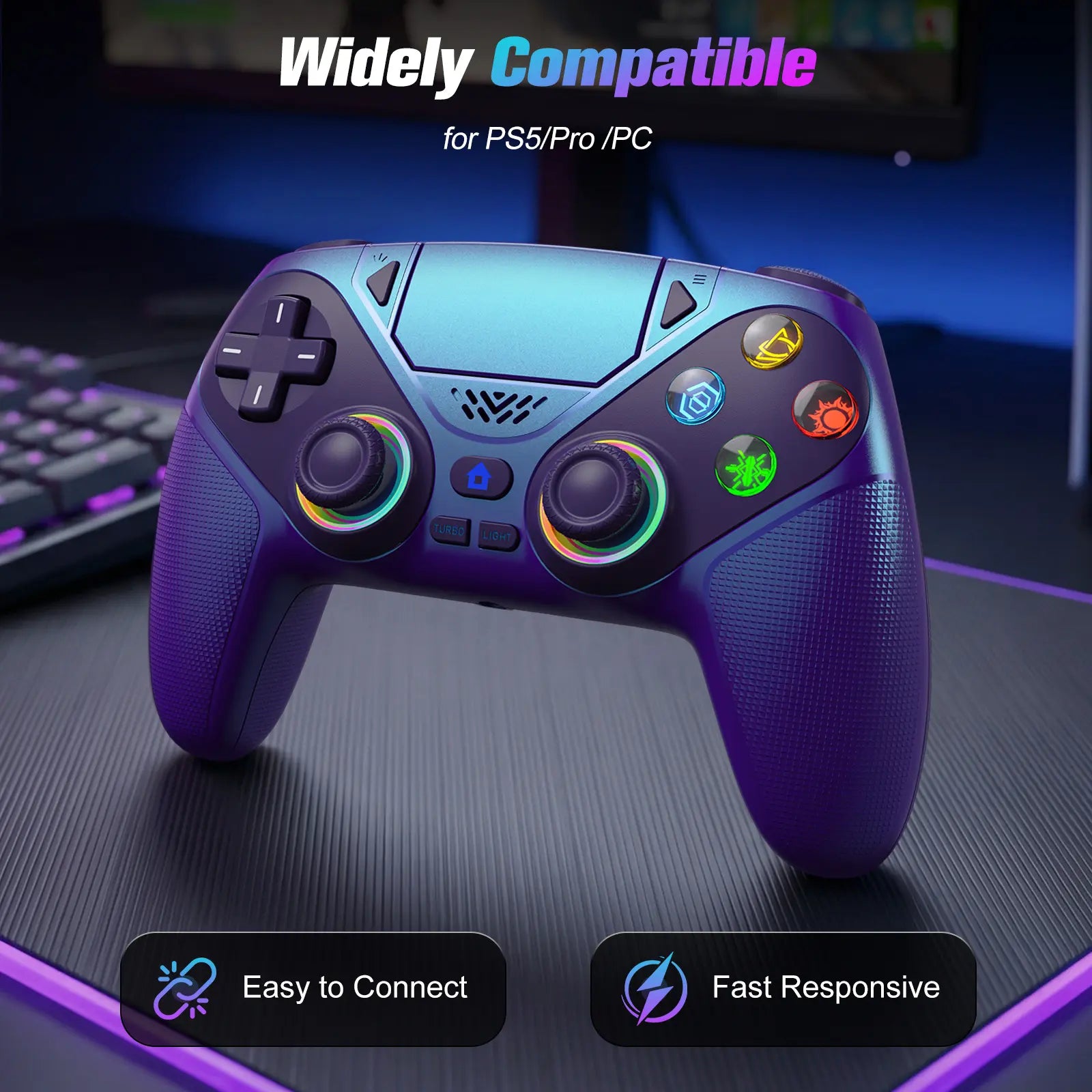 Wireless Gaming Controller Pro for PS5 with LED RGB Light– Turbo & Macro Programmable Compatible with Playstation 5,Dual Vibration, Motion Sensing, Programmable Buttons & 1000Mah Fast-Charging Anti-Drift Calibration Guide Summerwins
