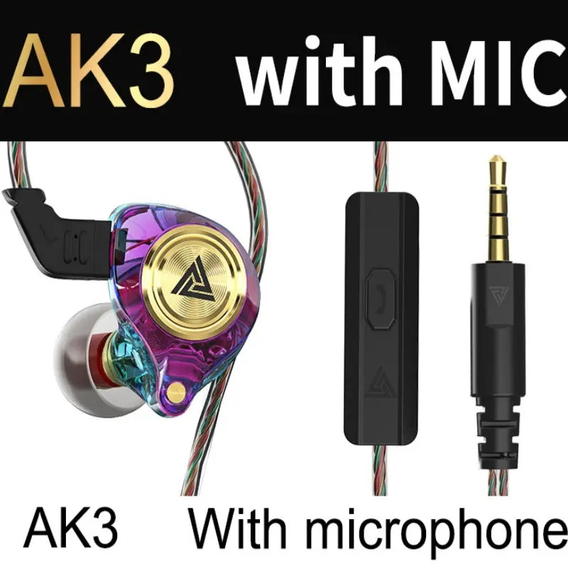 QKZ AK3 in Ear Monitor Headphone, Wired Gaming Earbuds with MIC, Deep Bass Sound, Portable 3.5Mm Wired Gaming IEM In-Ear Earphones Ear Buds, for Singers Musicians with MIC IEM for Music Video Calling