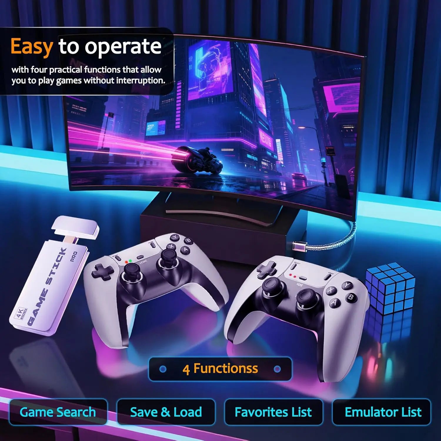2026 New Retro Game Console Stick, HDMI Output, Plug-And-Play Wireless Controller. Compatible with Tvs and Monitors, Video Game Handheld Console, Ideal for Home Gaming.