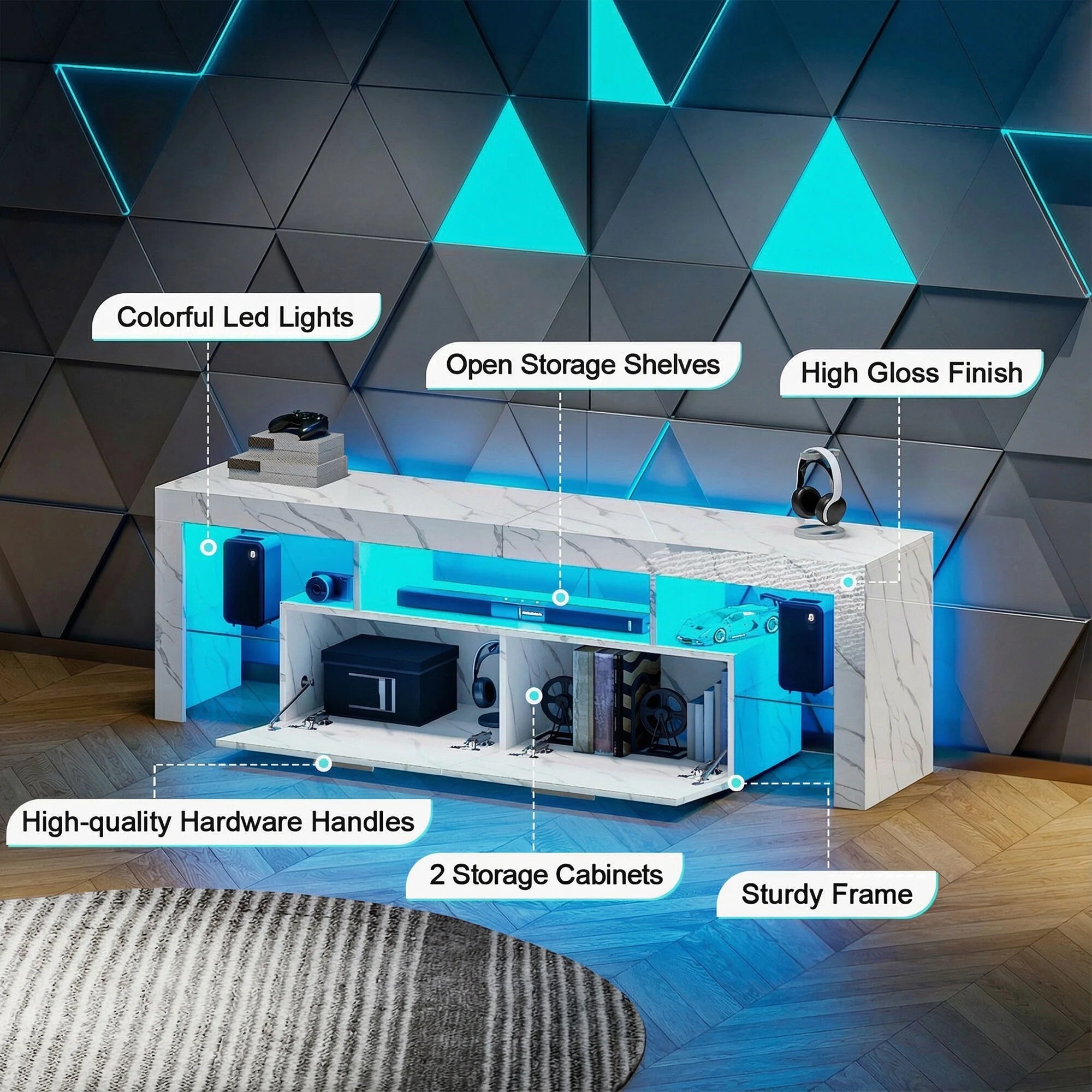 TV Stands for Living Room Led TV Console for 50/55/60/65/70/75 Inch TV Entertainment Center with Storage Media Console for Bedroom
