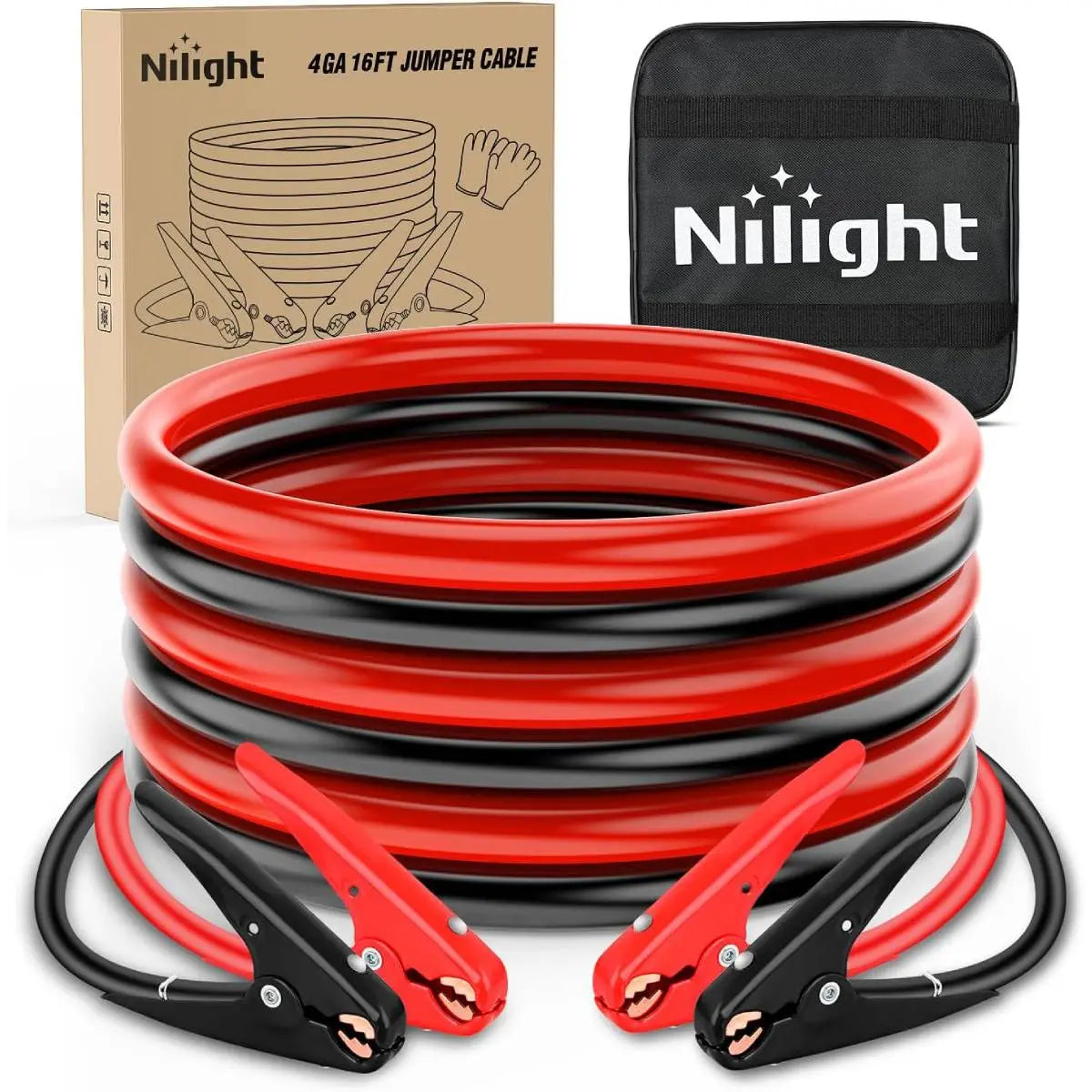 Nilight 0 Gauge 30 FT Heavy-Duty 1000 a CCA Automotive Vehicle Jumper Cables, Car Battery Booster Jump Start Kit with Carry Bag & Storage Bag for Pickup Trucks