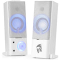 Redragon GS550 2.0 Channel PC Gaming Audio Sound System, Compact Desk Gadgets Bass Speakers, Lighted Display Speakers with Headphone Jack, Red Backlit, USB Powered & 3.5Mm Cable, White Desktop Sound Bar
