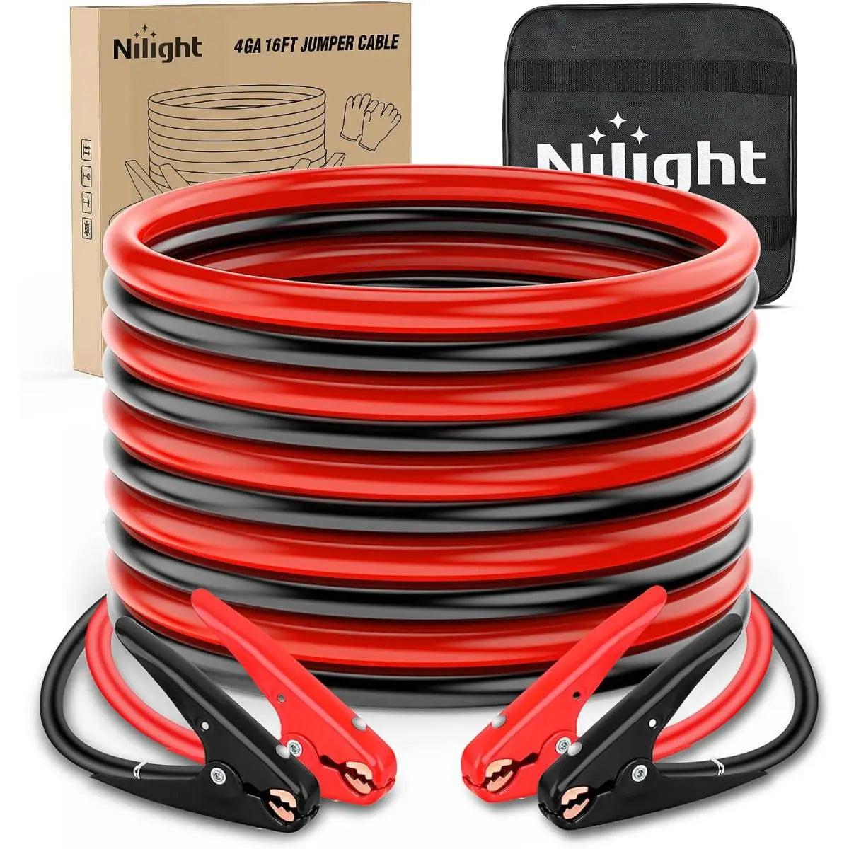 Nilight 0 Gauge 30 FT Heavy-Duty 1000 a CCA Automotive Vehicle Jumper Cables, Car Battery Booster Jump Start Kit with Carry Bag & Storage Bag for Pickup Trucks
