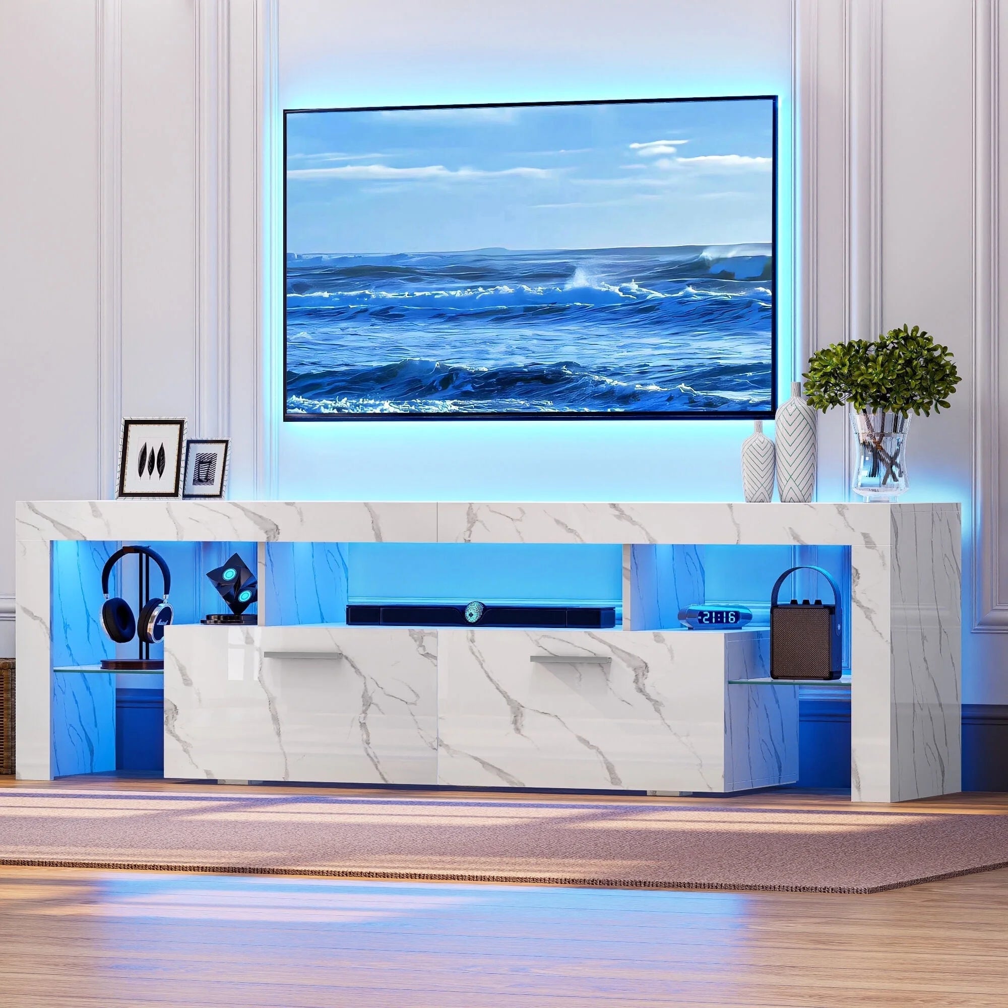 TV Stands for Living Room Led TV Console for 50/55/60/65/70/75 Inch TV Entertainment Center with Storage Media Console for Bedroom