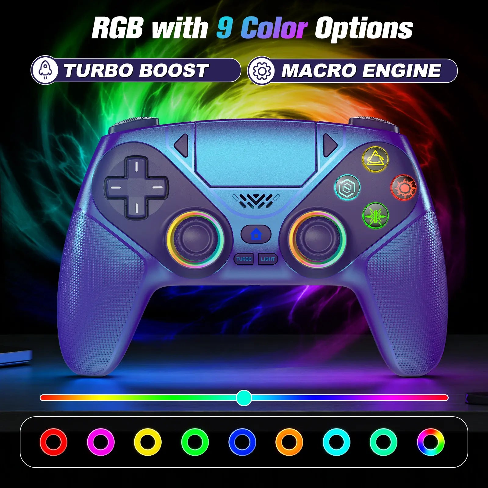 Wireless Gaming Controller Pro for PS5 with LED RGB Light– Turbo & Macro Programmable Compatible with Playstation 5,Dual Vibration, Motion Sensing, Programmable Buttons & 1000Mah Fast-Charging Anti-Drift Calibration Guide Summerwins