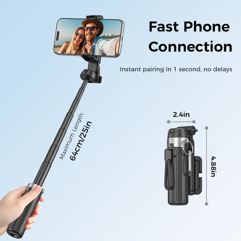 Upgraded Pro 2026 4-In-1 Selfie Stick with 360° Rotation Bluetooth Remote 25.5In Max Length Universal Fit for All Phones