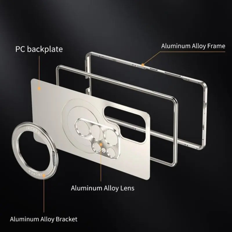 Samsung Galaxy S25 S26 Ultra Metal Frame Smartphone Case, Stylish Shockproof Casing, 360° Rotating Stand, Lens Protection, PC Back Cover, Aluminum Alloy, Anti-Drop, Free Screen Protector