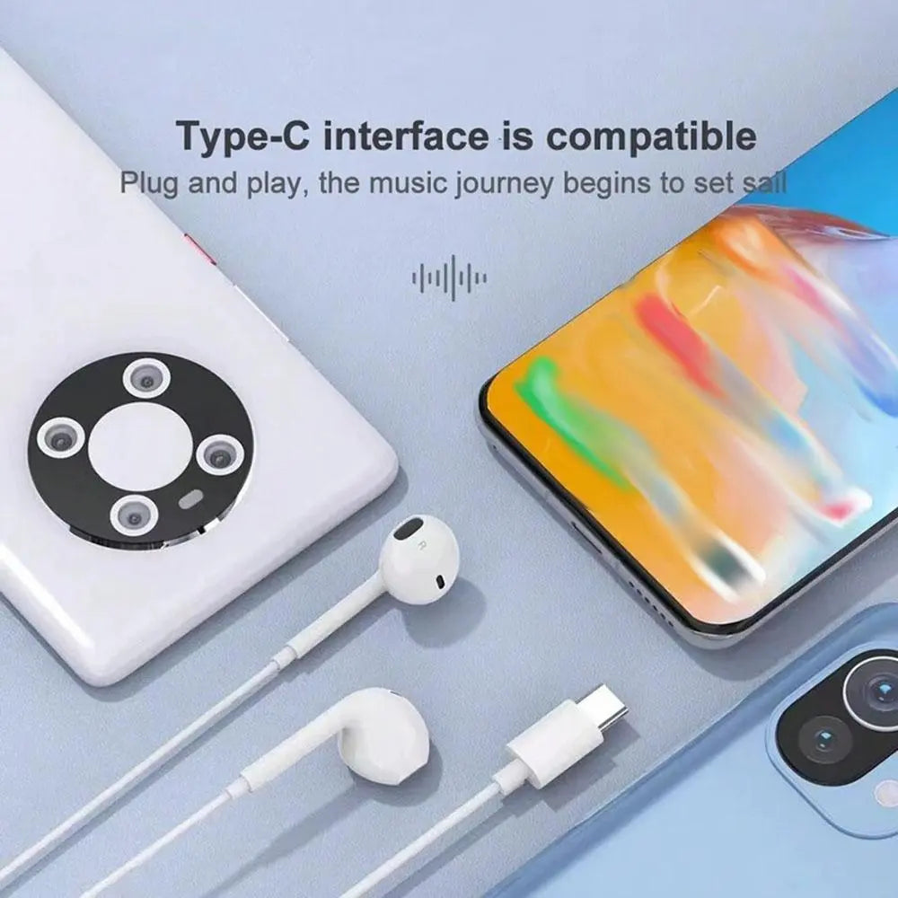 Type-C Wired Semi-In-Ear Earbuds, Hifi Stereo Sound Wired Earphones with Microphone & Volume Control, Portable Design Earphones for Samsung plus & Iphone 16/15 Pro Devices, Audio, Light Weight Earbuds