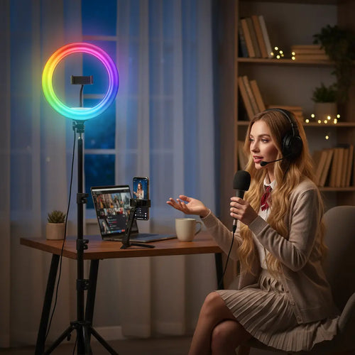 10-Inch Ring Lights with Tripod Stand - 63" Extendable, 3 Modes & RGB Colors, Remote Control for Studio-Quality Tiktok, Youtube Videos and Live Streaming#Mother'S Day Gift