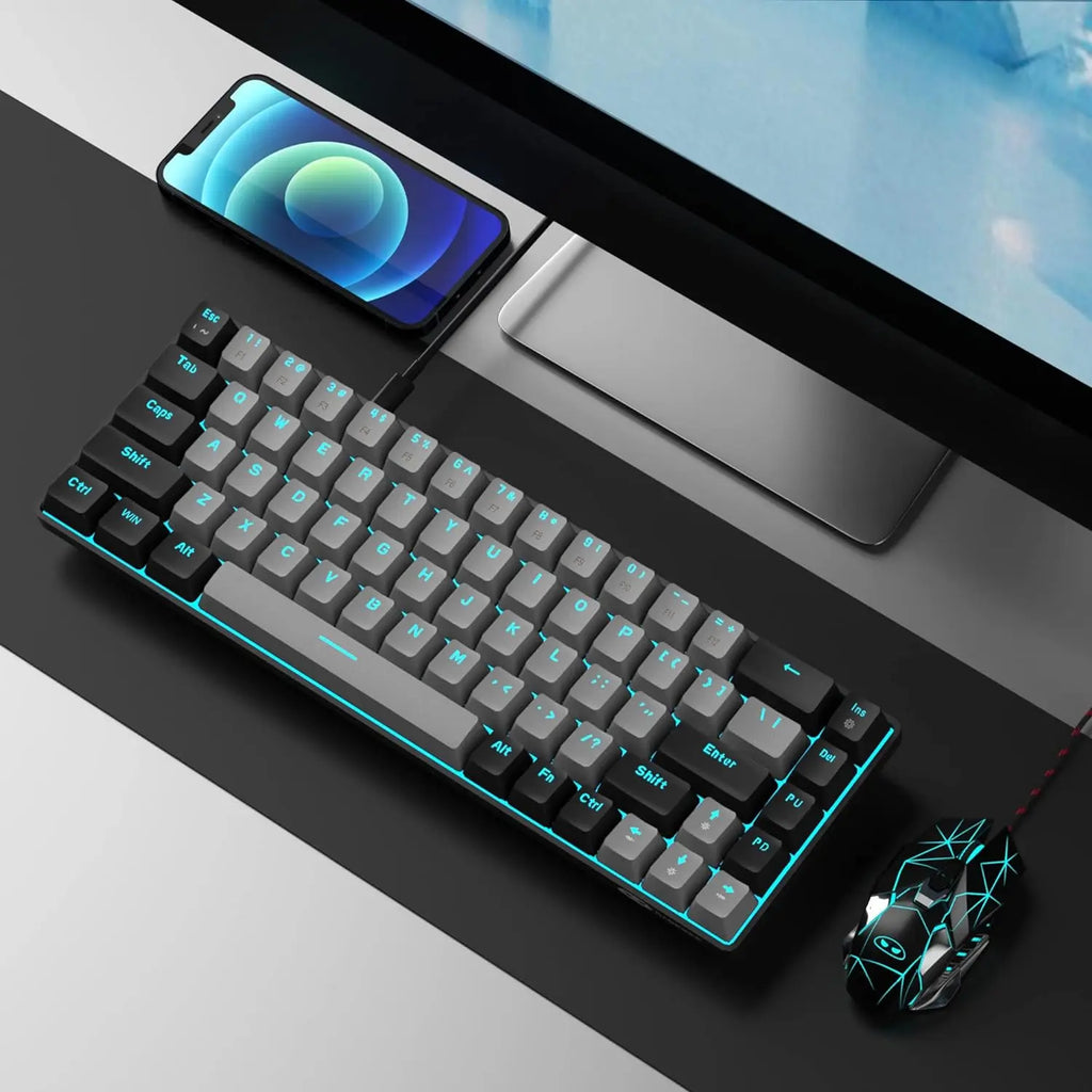 Magegee Portable 60% Mechanical Gaming Keyboard, Mk-Box LED White Backlit Compact 68 Keys Mini Wired Office Keyboard with Red Switch for Windows Laptop PC Mac - Grey