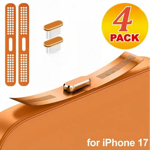 4Pcs Metal Dust Plugs, Durable Speaker Dust Stickers for Smartphone Iphone 17 Pro/17 Pro Max, Includes Speaker Protection Case and Metal Dust Plugs, Accessories, Protector