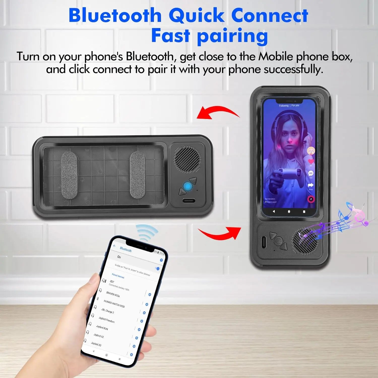 Waterproof Shower Phone Holder with Bluetooth Speaker, 360° Rotating Anti-Fog Touchscreen – Watch Videos, Listen to Music & Take Calls in Shower, Bathroom, Kitchen & Pool Smartphone Accessories Handy