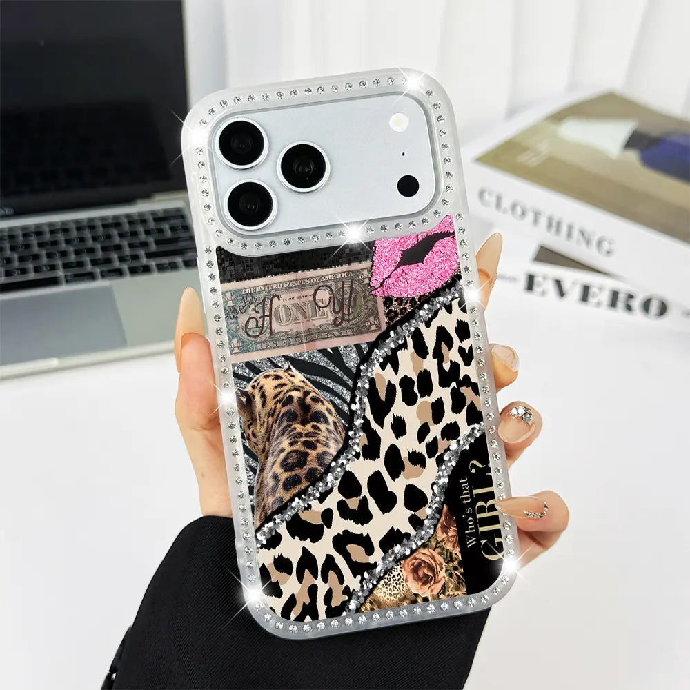 Shining Leopard Print Double-Sided Diamond Studded Phone Case, Military Grade anti Drop, Stylish and Beautiful Phone Protection Case, Suitable for Iphone 17 Pro Max, 16, 15 Plus, 14, 13, 12, 11 Women'S Phone Case-A192