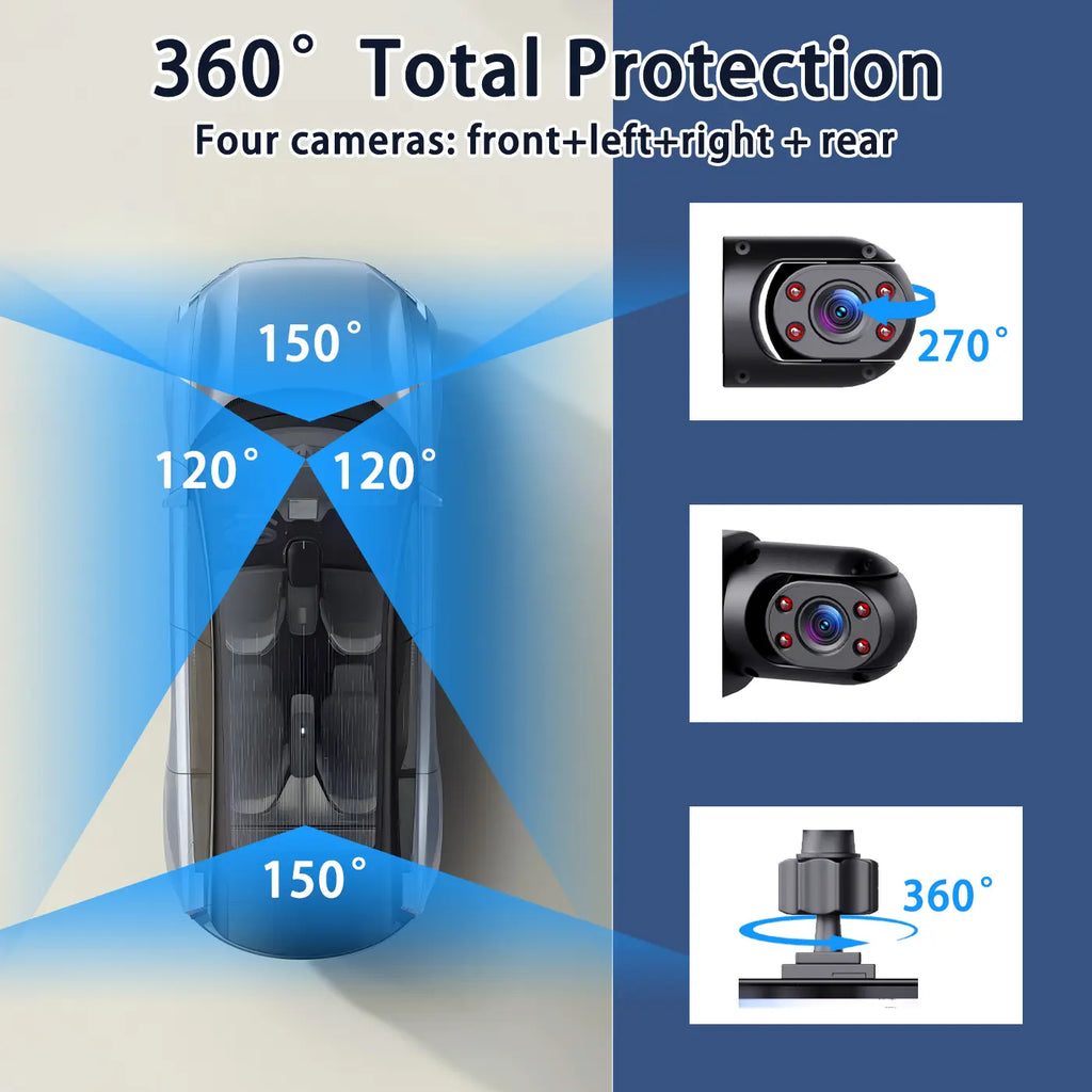 4 Channel 1080P Car Dash Cam 64GB SD Card 24/7 Parking Mode Night Vision Front Rear Left Right HD Screen Loop Recording Wide Angle G Sensor Accident Evidence Car Safety Recorder Car Gadgets Tech Gifts # Dashcam # FYP # Cartok # Safetyfirst Tiktokshopsprin