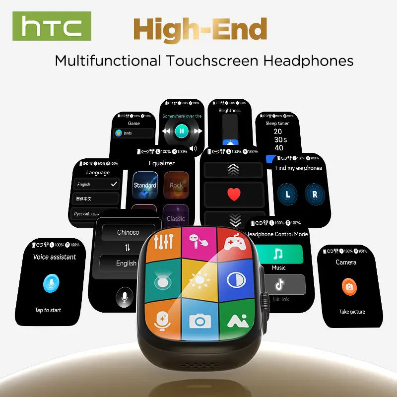HTC NE72 TWS Earbuds, Bluetooth 6.0 Headphones, Multi-Language Translation, with App, Earbud Case Supports External Audio Playbackwireless Earbuds with LED Smart Touch Control, Suitable for Gaming, Office Work, Sports, Studying, and Voice Calls