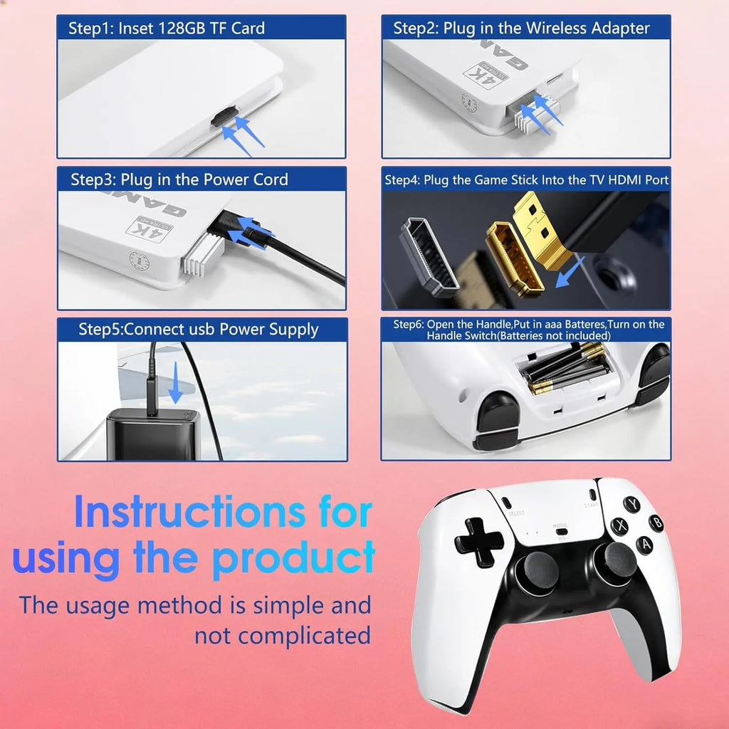 2026 Upgraded Retro Gaming Console, Retro Game Stick,Various Built-In Games and Emulators Smtar TV HD HDMI TV Game Stick, Built-In Classic Video Games, Plug & Play Game Console for Console Projector Smart TV with 2 Wireless Controllers