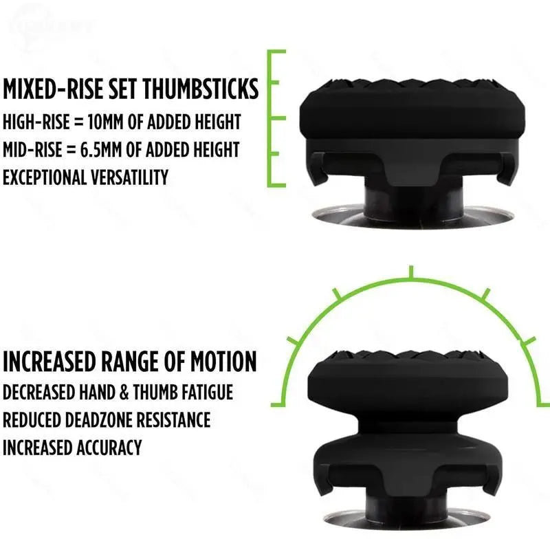 Professional Thumbstick Grips for Playstation 4 (PS4), Playstation 5 (PS5), Xbox Series X/S, Xbox One, Xbox One X/S Controller | 2 Performance Thumbsticks, 1 High-Rise, 1 Mid-Rise, Performance Grips for Playstation 5 / Xbox Console Dual Joystick