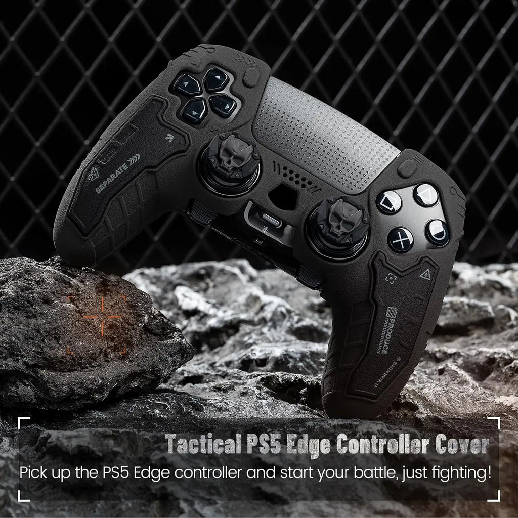 Geekshare Protective Cover Case for PS5 Edge (Elite) Controller – Tactical Anti-Slip Silicone Protective Skin Set Compatible ONLY with PS5 Edge Wireless Controller, Includes 2 Thumb Grip Caps – Ghost Gray
