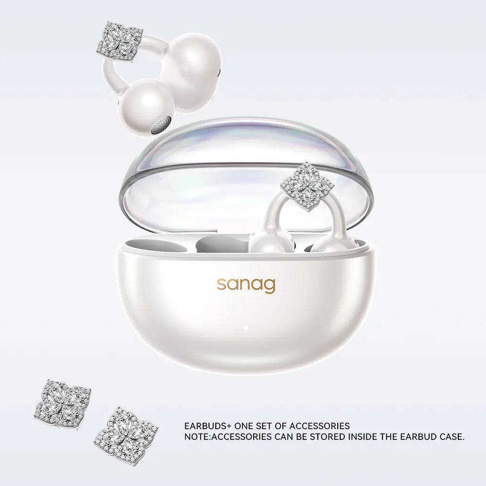 * Featured Earphones * Sanag S6S Nova Ear Clip on Earphone for Iphone for Android for Samsung Wireless Bluetooth Women Accessories Earring Headphones Open Design Sports Running Fitness Yoga Exercise Earbuds Festive Holiday Gifts Birthdays Anniversary Gift
