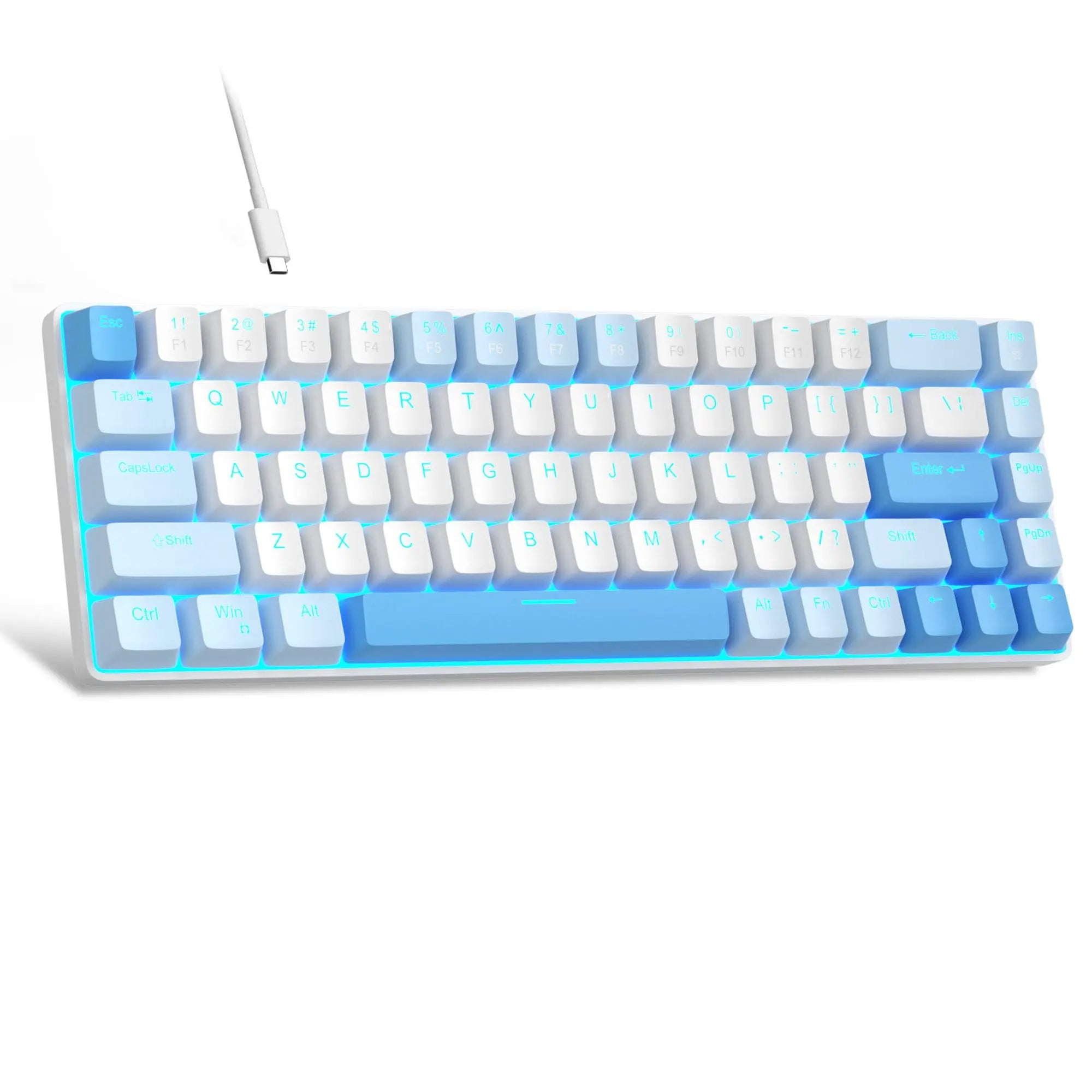 Magegee Portable 60% Mechanical Gaming Keyboard, Mk-Box LED White Backlit Compact 68 Keys Mini Wired Office Keyboard with Red Switch for Windows Laptop PC Mac - Grey