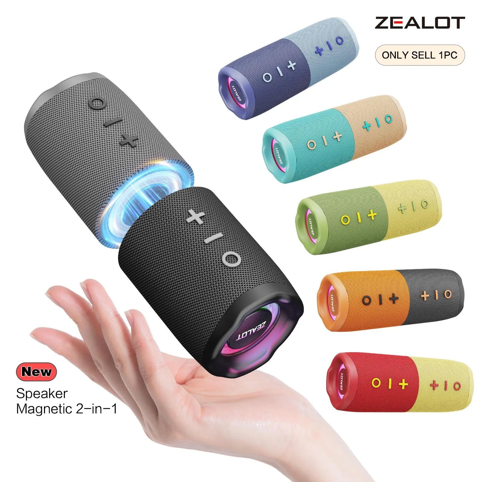 Portable Bluetooth-Compatible Speaker, Multifunctional Speaker, Rechargeable Speaker, Magnetic 2-In-1 Design, Wireless Mini Speaker, Ipx4 Waterproof, 10-Hour Playtime, TWS Pairing, Bt5.4, Fm Radio