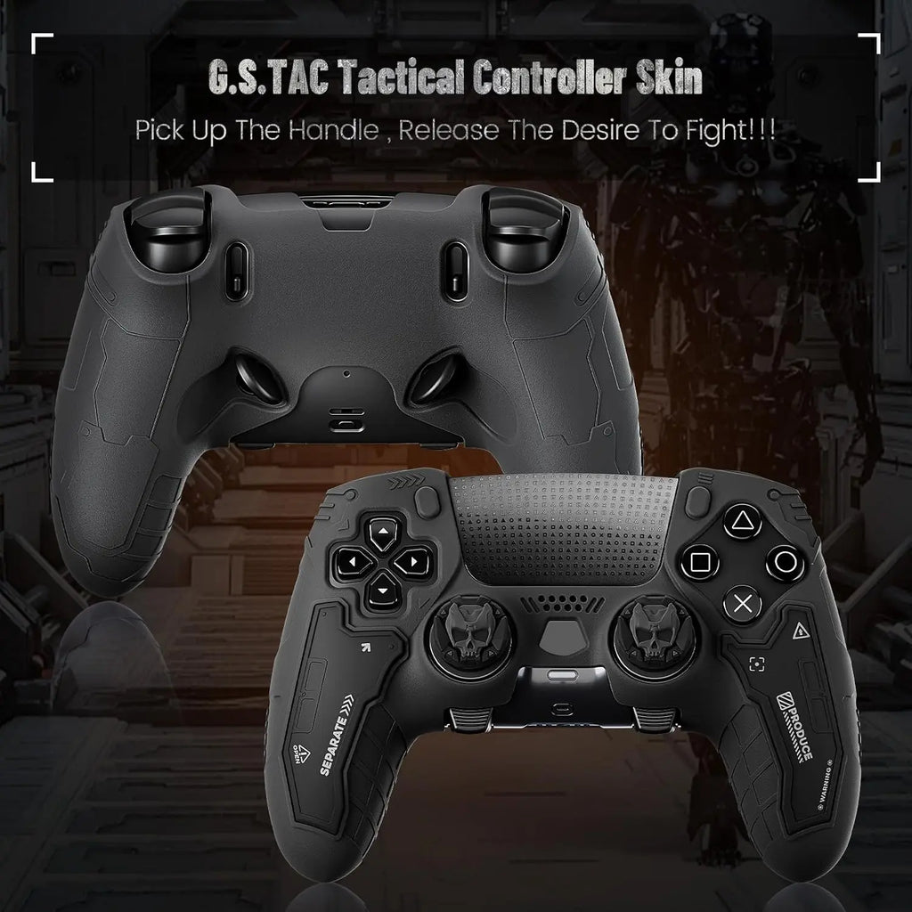 Geekshare Protective Cover Case for PS5 Edge (Elite) Controller – Tactical Anti-Slip Silicone Protective Skin Set Compatible ONLY with PS5 Edge Wireless Controller, Includes 2 Thumb Grip Caps – Ghost Gray