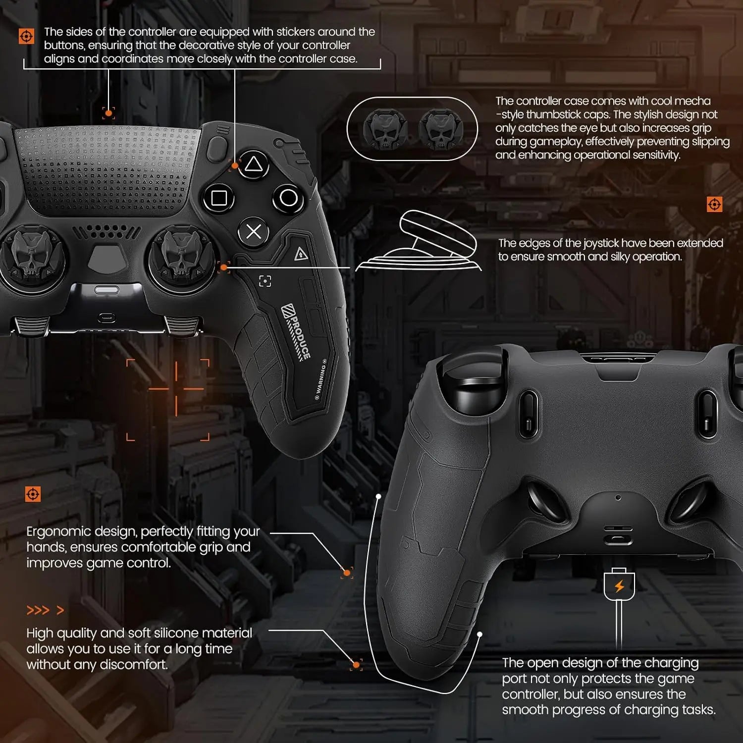 Geekshare Protective Cover Case for PS5 Edge (Elite) Controller – Tactical Anti-Slip Silicone Protective Skin Set Compatible ONLY with PS5 Edge Wireless Controller, Includes 2 Thumb Grip Caps – Ghost Gray
