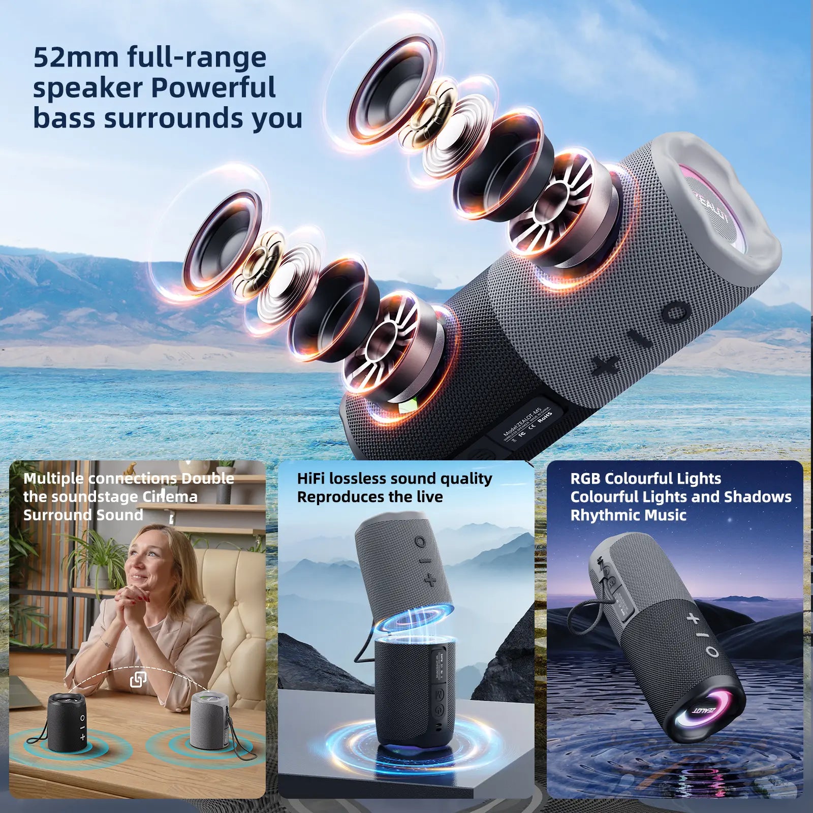 Portable Bluetooth-Compatible Speaker, Multifunctional Speaker, Rechargeable Speaker, Magnetic 2-In-1 Design, Wireless Mini Speaker, Ipx4 Waterproof, 10-Hour Playtime, TWS Pairing, Bt5.4, Fm Radio