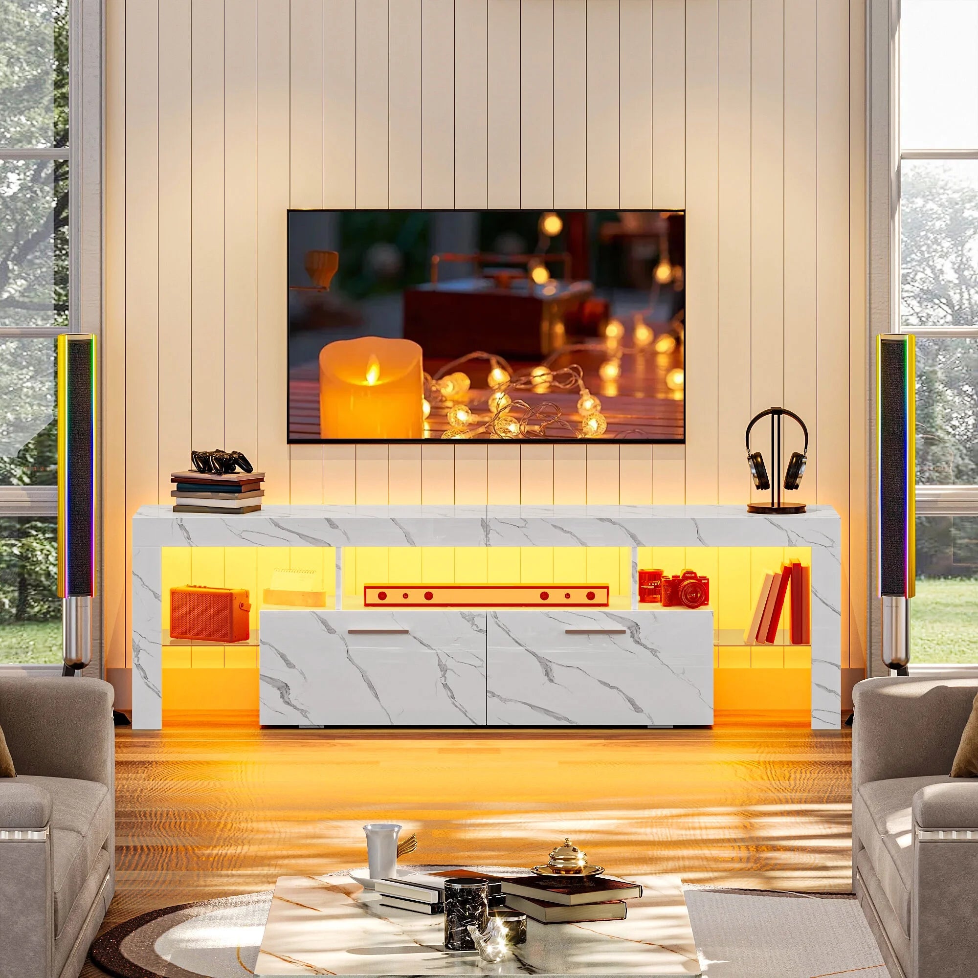 TV Stands for Living Room Led TV Console for 50/55/60/65/70/75 Inch TV Entertainment Center with Storage Media Console for Bedroom