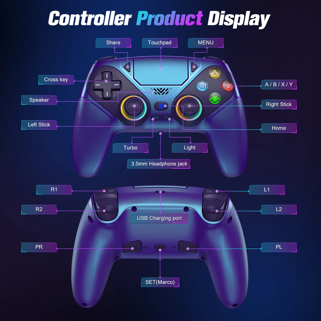 Wireless Gaming Controller Pro for PS5 with LED RGB Light– Turbo & Macro Programmable Compatible with Playstation 5,Dual Vibration, Motion Sensing, Programmable Buttons & 1000Mah Fast-Charging Anti-Drift Calibration Guide Summerwins