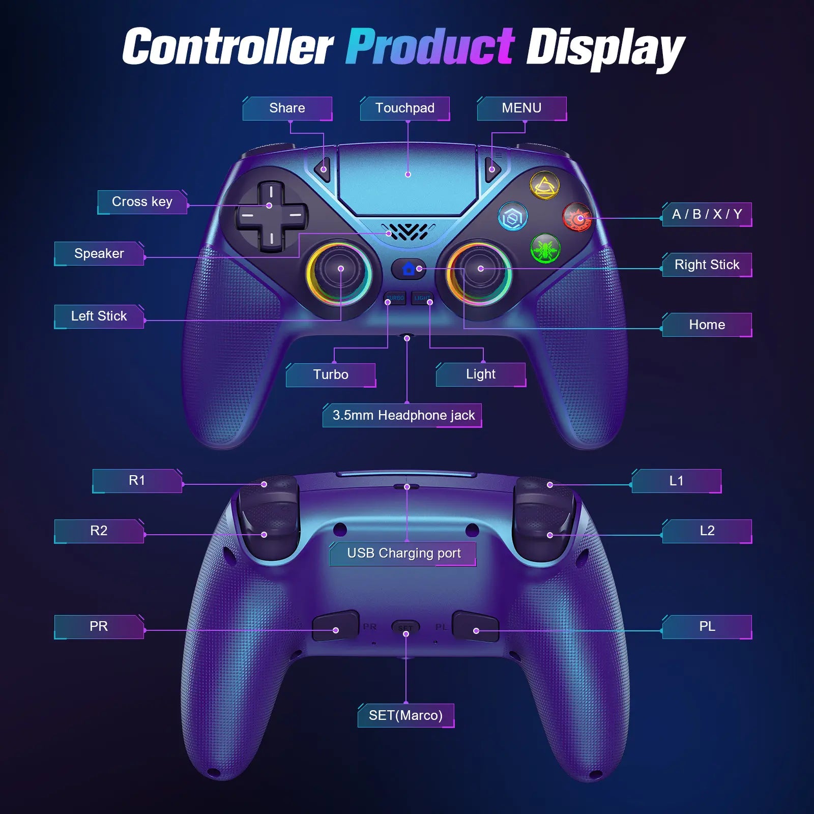 Wireless Gaming Controller Pro for PS5 with LED RGB Light– Turbo & Macro Programmable Compatible with Playstation 5,Dual Vibration, Motion Sensing, Programmable Buttons & 1000Mah Fast-Charging Anti-Drift Calibration Guide Summerwins