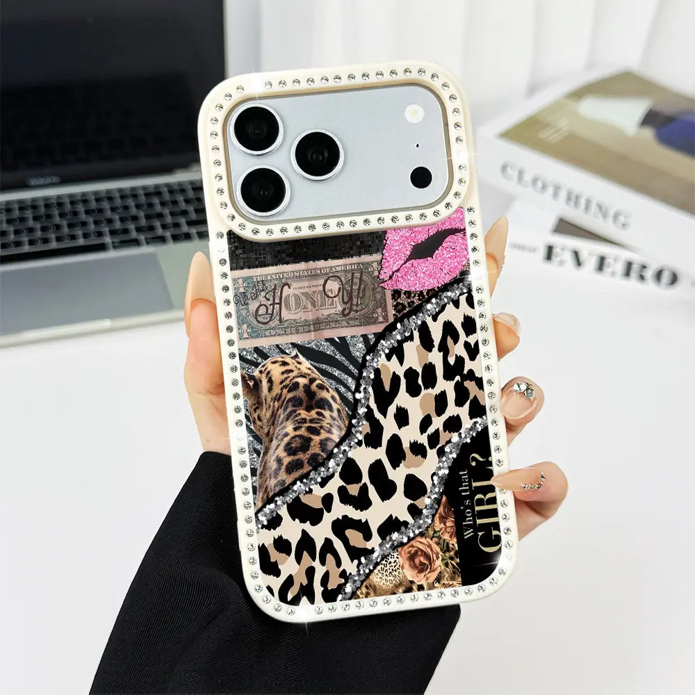 Shining Leopard Print Double-Sided Diamond Studded Phone Case, Military Grade anti Drop, Stylish and Beautiful Phone Protection Case, Suitable for Iphone 17 Pro Max, 16, 15 Plus, 14, 13, 12, 11 Women'S Phone Case-A192