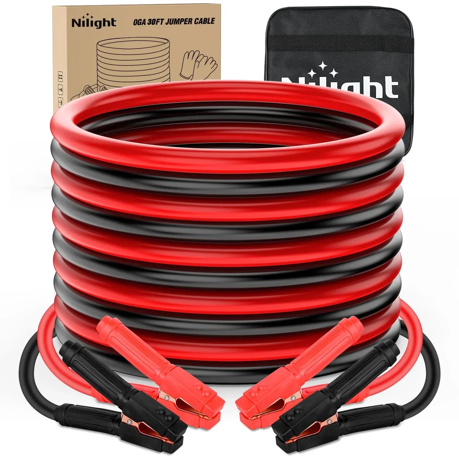 Nilight 0 Gauge 30 FT Heavy-Duty 1000 a CCA Automotive Vehicle Jumper Cables, Car Battery Booster Jump Start Kit with Carry Bag & Storage Bag for Pickup Trucks