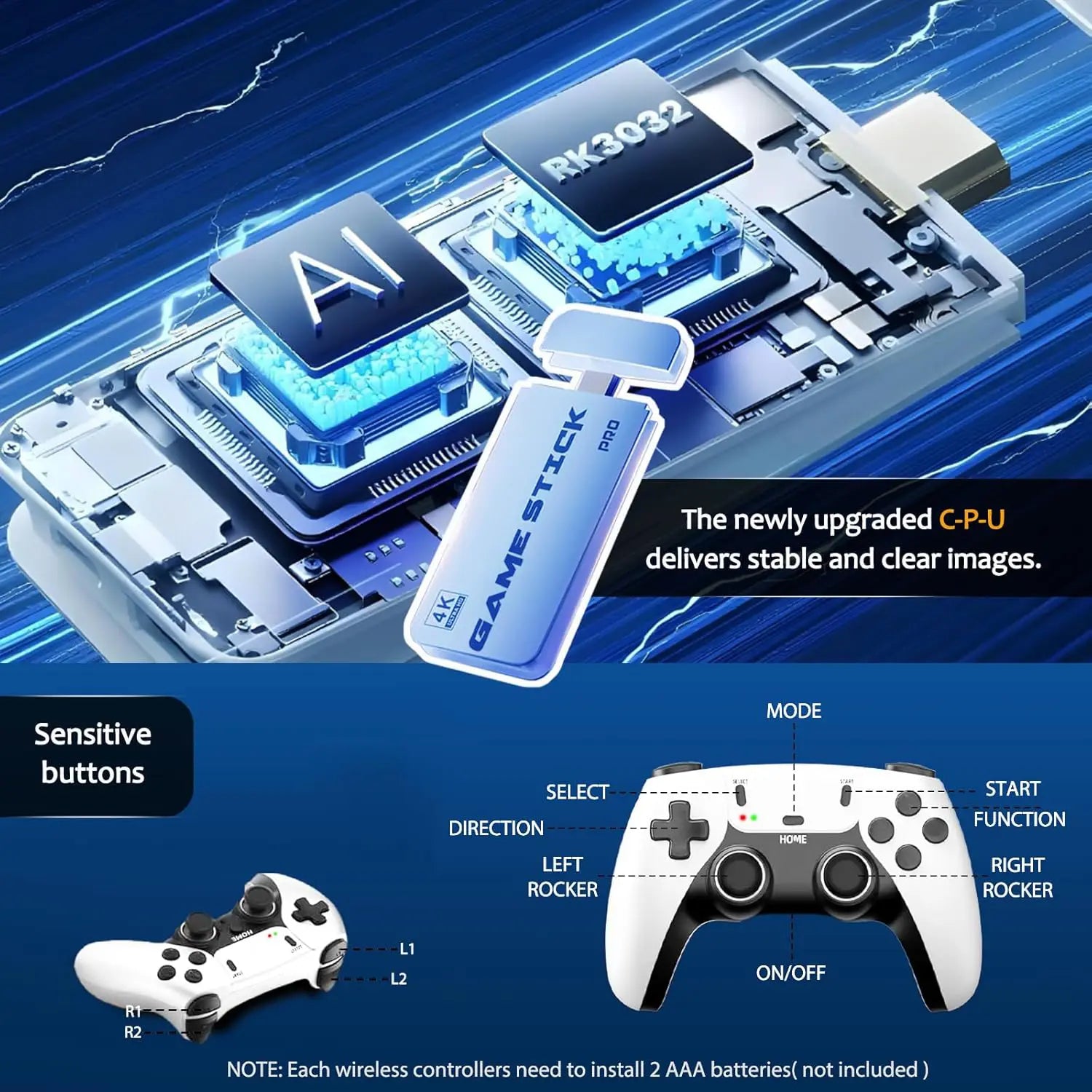 2026 New Retro Game Console Stick, HDMI Output, Plug-And-Play Wireless Controller. Compatible with Tvs and Monitors, Video Game Handheld Console, Ideal for Home Gaming.