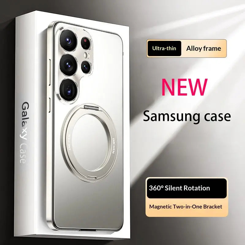 Samsung Galaxy S25 S26 Ultra Metal Frame Smartphone Case, Stylish Shockproof Casing, 360° Rotating Stand, Lens Protection, PC Back Cover, Aluminum Alloy, Anti-Drop, Free Screen Protector