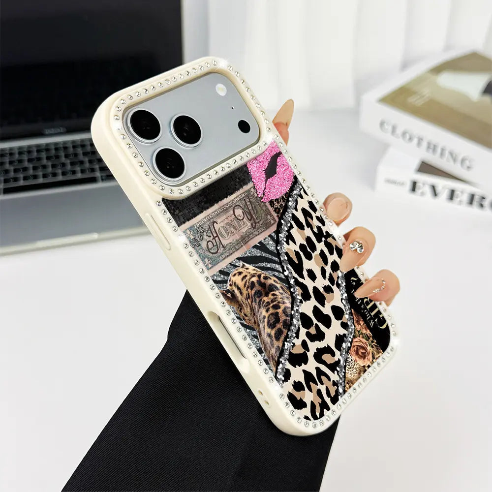 Shining Leopard Print Double-Sided Diamond Studded Phone Case, Military Grade anti Drop, Stylish and Beautiful Phone Protection Case, Suitable for Iphone 17 Pro Max, 16, 15 Plus, 14, 13, 12, 11 Women'S Phone Case-A192