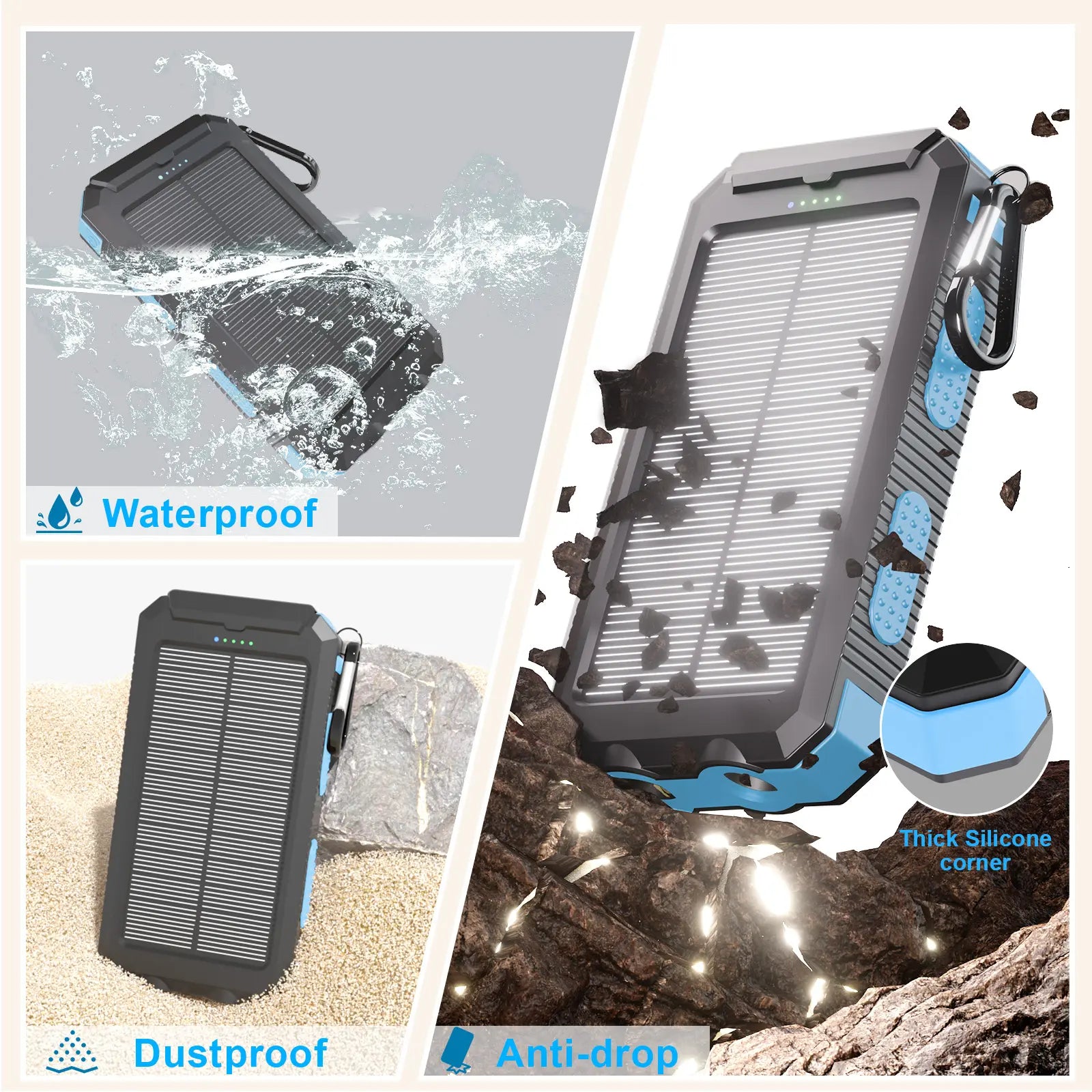 Solar Charger Power Bank 20000Mah, Portable Charger, 4 Cables 3 Ports Fast Charging External Battery Pack with USB C for Cell Phones, Solar Panel Charger with Dual Flashlight for Camping Power Bank Power Bank Charger Battery Power Bank Waterproof Compass